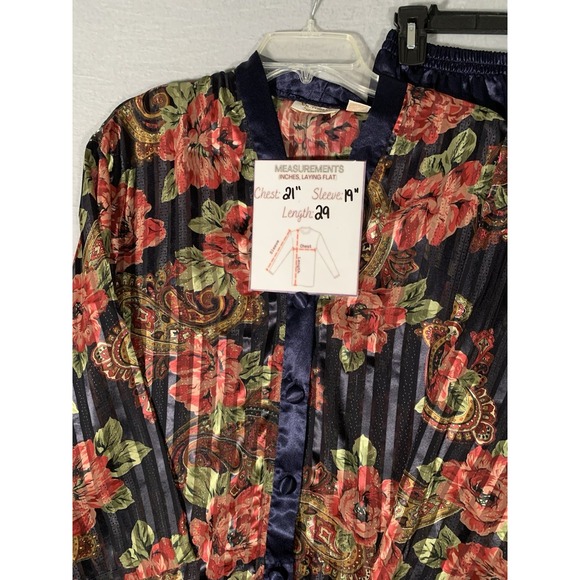Vintage‎ Victoria's Secret Gold Label Floral Satin Pajama Set Small Navy Roses - Picture 13 of 15